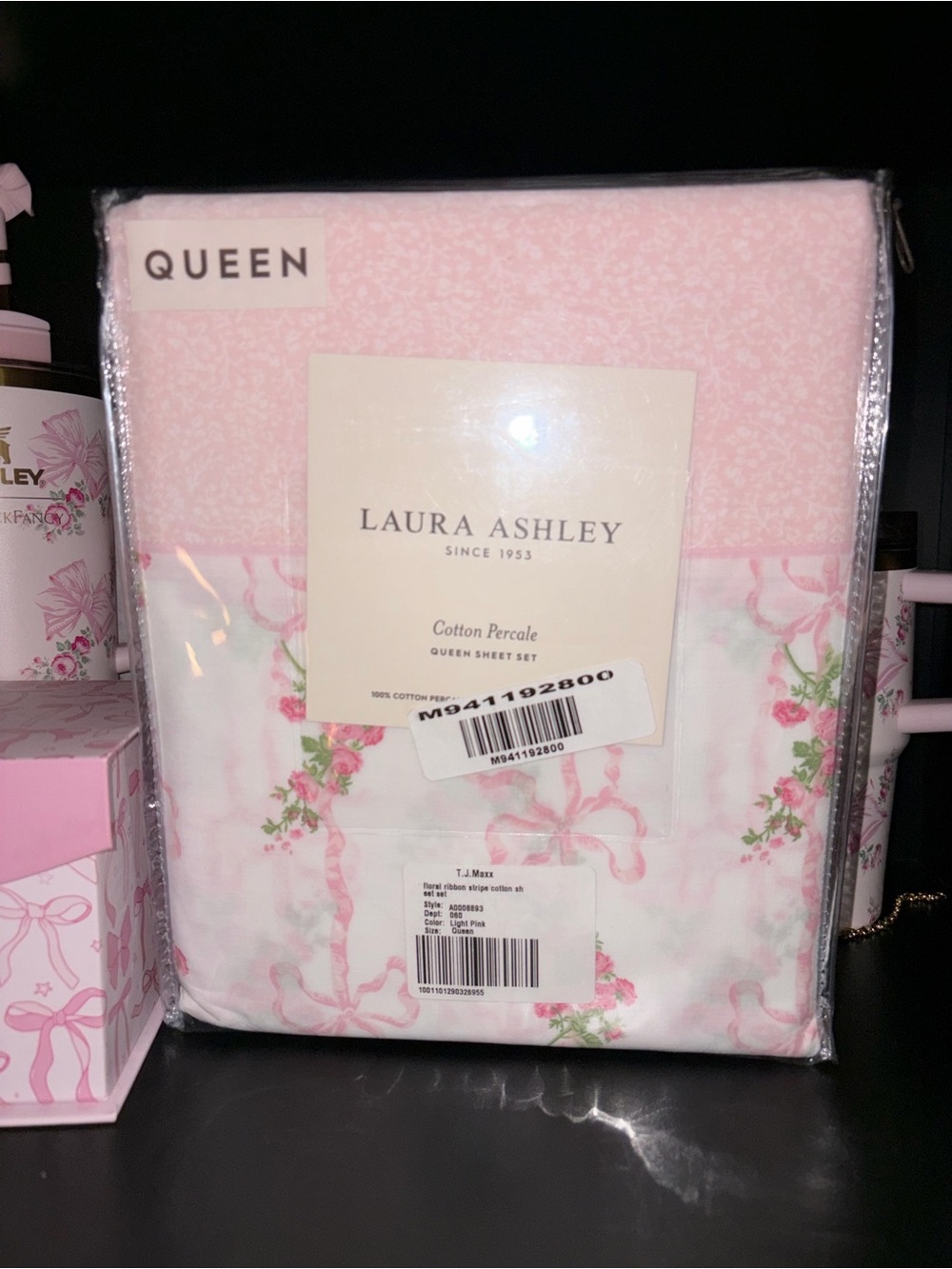Laura Ashley queen floral bow coquette sheets and pillow cases set